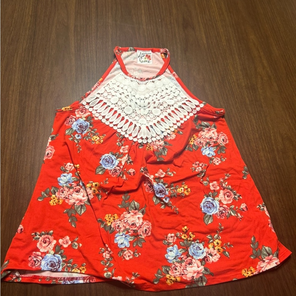 Red and Blue Asymmetrical Sleeveless Tank Top